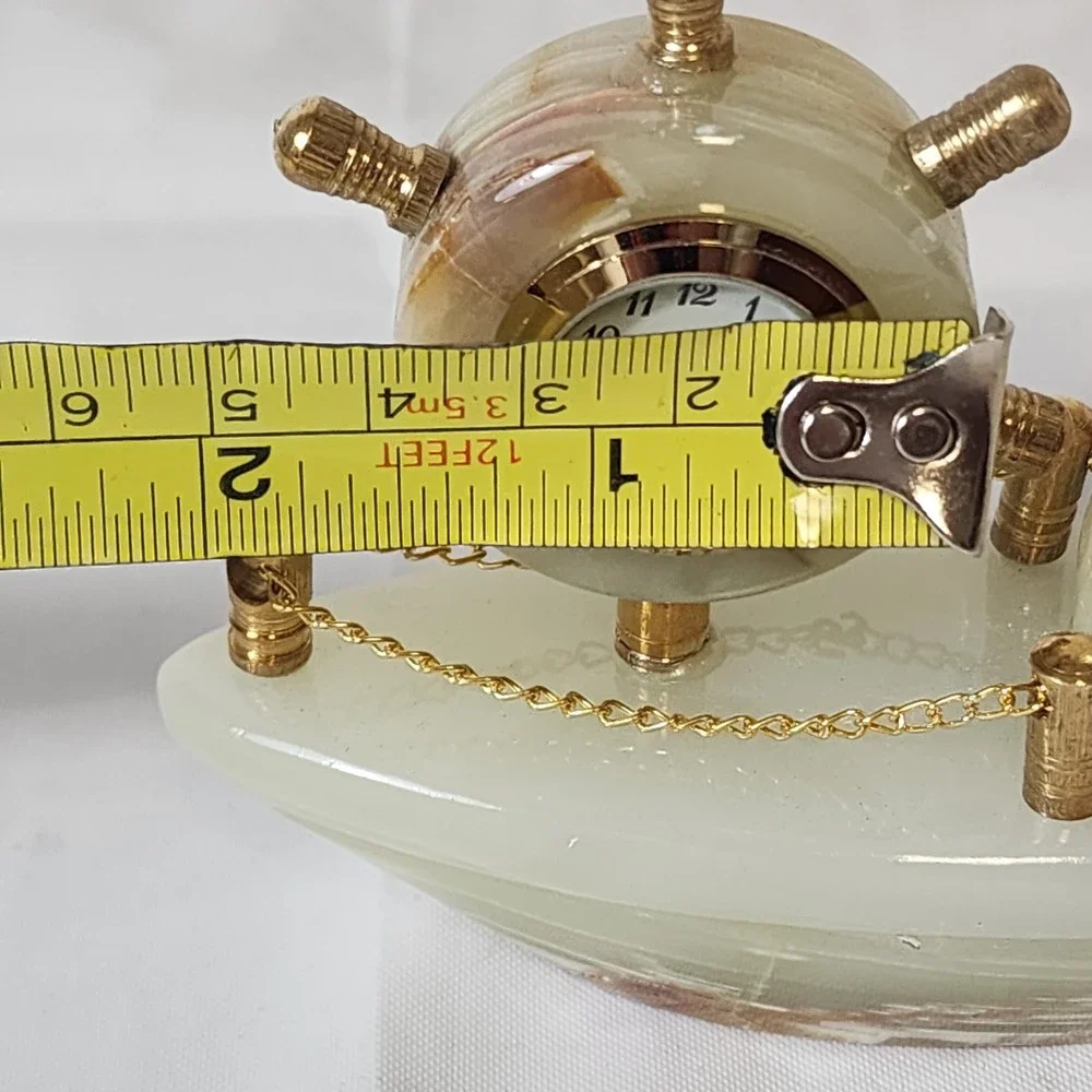 Decorative Collectible Ship Clock Desk Mentel Marble Onyx Handmade Imported NEW